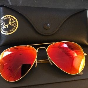 Ray-Ban Flash Lenses Aviators- Red with Gold Frame